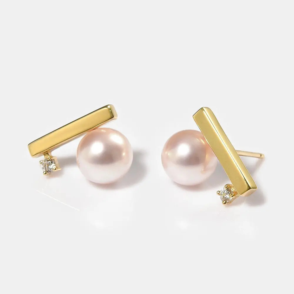 Akoya Pearl Balance Beam Earring, 18K Solid Gold Earrings, Seawater Pearl, Gift for Her, Anniversary Gift, Gift Idea, Retro Jewelry Etsy