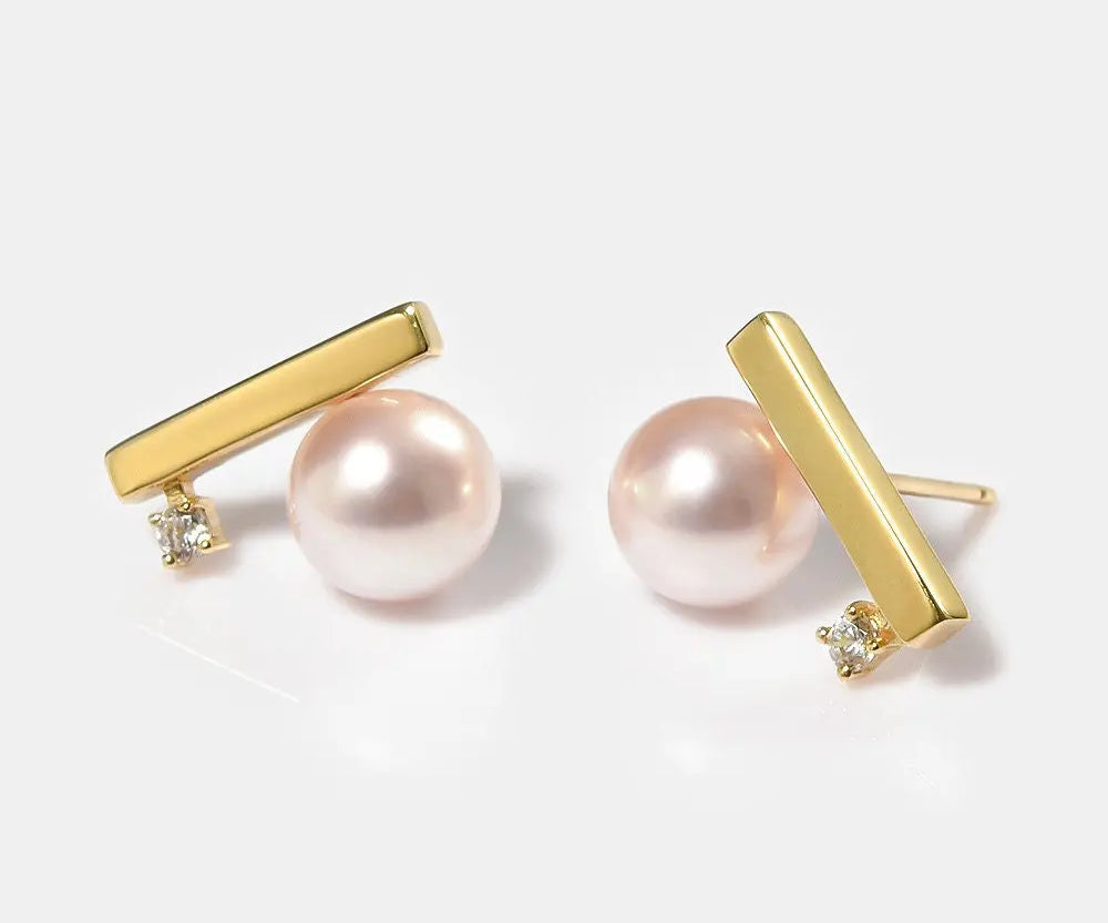 Akoya Pearl Balance Beam Earring, 18K Solid Gold Earrings, Seawater Pearl, Gift for Her, Anniversary Gift, Gift Idea, Retro Jewelry Etsy