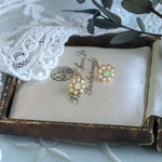 Bead Pearl with Opal 14K Yellow Gold Plated Vermeil Pearl Earrings, Opal Earrings, Anniversary Gift, Retro Jewelry Etsy