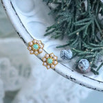 Bead Pearl with Opal 14K Yellow Gold Plated Vermeil Pearl Earrings, Opal Earrings, Anniversary Gift, Retro Jewelry Etsy