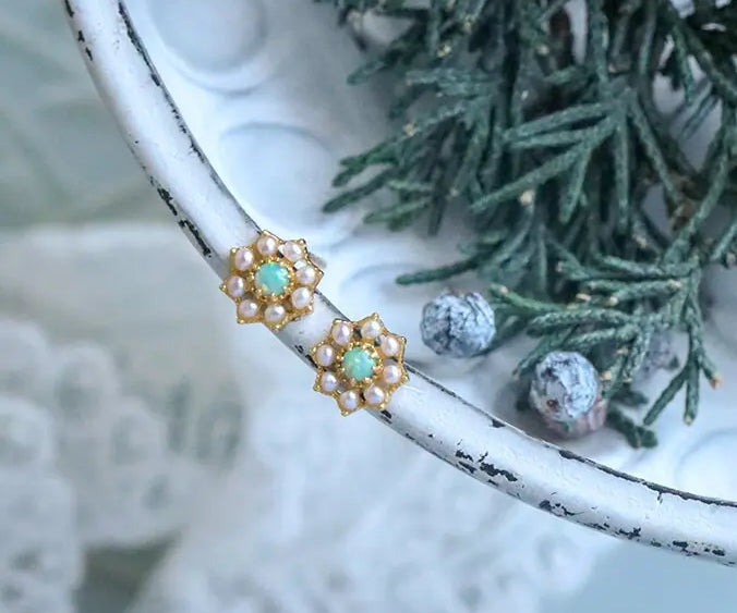 Bead Pearl with Opal 14K Yellow Gold Plated Vermeil Pearl Earrings, Opal Earrings, Anniversary Gift, Retro Jewelry Etsy