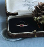Blue & Red Gemstone Horizontal Stone Ring Handmade 18K Yellow Gold Plated Vermeil Ring, Anniversary Gift Idea, Stackable Rings, Gift for Her - LaCorserArtJewelry