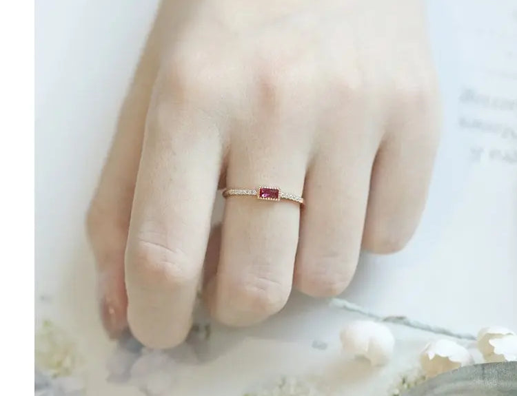 Blue & Red Gemstone Horizontal Stone Ring Handmade 18K Yellow Gold Plated Vermeil Ring, Anniversary Gift Idea, Stackable Rings, Gift for Her - LaCorserArtJewelry