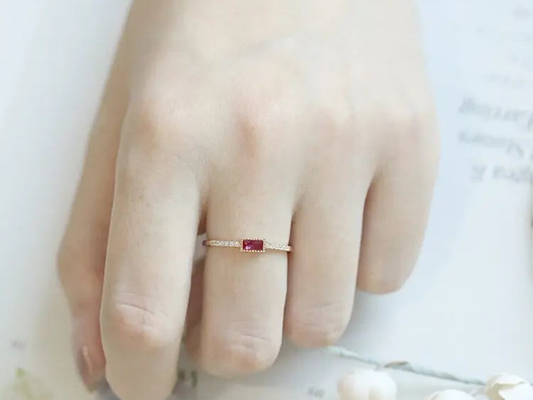 Blue & Red Gemstone Horizontal Stone Ring Handmade 18K Yellow Gold Plated Vermeil Ring, Anniversary Gift Idea, Stackable Rings, Gift for Her - LaCorserArtJewelry