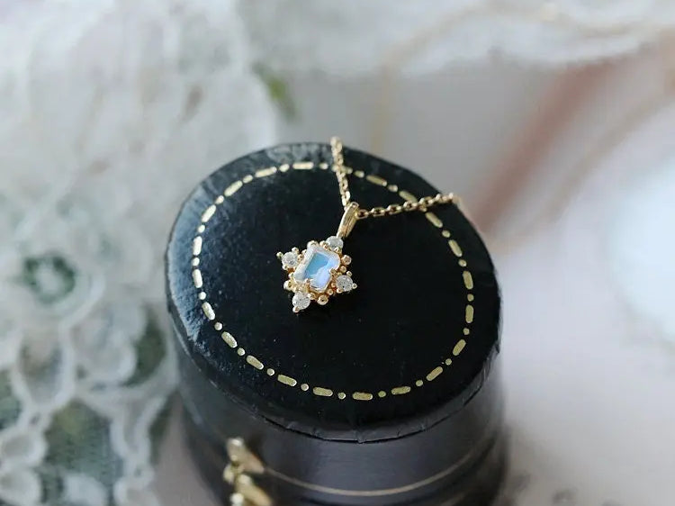 Natural Moonstone & White Diamond Handmade 18k Solid Yellow Gold Moonstone Necklace, Gift for Her, Anniversary Gift Idea, Retro Fine Jewelry Etsy