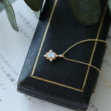 Natural Moonstone & White Diamond Handmade 18k Solid Yellow Gold Moonstone Necklace, Gift for Her, Anniversary Gift Idea, Retro Fine Jewelry Etsy