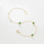 Three Emerald with White Diamonds Handmade 18k Yellow Solid Gold Bracelet, Gift for Her, Anniversary Gift, Fine Jewelry, Adjustable Bracelet Etsy