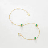 Three Emerald with White Diamonds Handmade 18k Yellow Solid Gold Bracelet, Gift for Her, Anniversary Gift, Fine Jewelry, Adjustable Bracelet Etsy