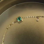 Emerald with White Diamonds Handmade 18k Yellow Solid Gold Bracelet, Gift for Her, Anniversary Gift, Fine Jewelry, Adjustable Bracelet - LaCorserArtJewelry