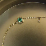 Emerald with White Diamonds Handmade 18k Yellow Solid Gold Bracelet, Gift for Her, Anniversary Gift, Fine Jewelry, Adjustable Bracelet - LaCorserArtJewelry