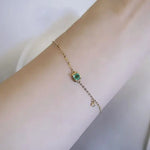 Emerald with White Diamonds Handmade 18k Yellow Solid Gold Bracelet, Gift for Her, Anniversary Gift, Fine Jewelry, Adjustable Bracelet - LaCorserArtJewelry