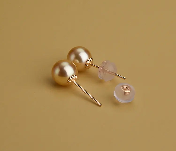 Superior Natural Golden South Sea Pearl 18K Solid Champagne Gold Golden Pearl Earring, Gift for Her, Seawater Pearl Etsy