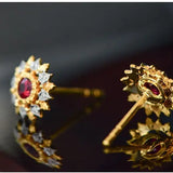 Natural Red Ruby & White Diamond 18K Solid Yellow Gold White Diamond Earrings, Bridal Earring, Anniversary Gift, Retro Earring Etsy
