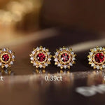 Natural Red Ruby & White Diamond 18K Solid Yellow Gold White Diamond Earrings, Bridal Earring, Anniversary Gift, Retro Earring Etsy