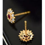 Natural Red Ruby & White Diamond 18K Solid Yellow Gold White Diamond Earrings, Bridal Earring, Anniversary Gift, Retro Earring Etsy