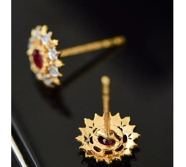 Natural Red Ruby & White Diamond 18K Solid Yellow Gold White Diamond Earrings, Bridal Earring, Anniversary Gift, Retro Earring Etsy