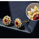 Natural Red Ruby & White Diamond 18K Solid Yellow Gold White Diamond Earrings, Bridal Earring, Anniversary Gift, Retro Earring Etsy
