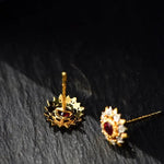 Natural Red Ruby & White Diamond 18K Solid Yellow Gold White Diamond Earrings, Bridal Earring, Anniversary Gift, Retro Earring Etsy