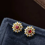 Natural Red Ruby & White Diamond 18K Solid Yellow Gold White Diamond Earrings, Bridal Earring, Anniversary Gift, Retro Earring Etsy