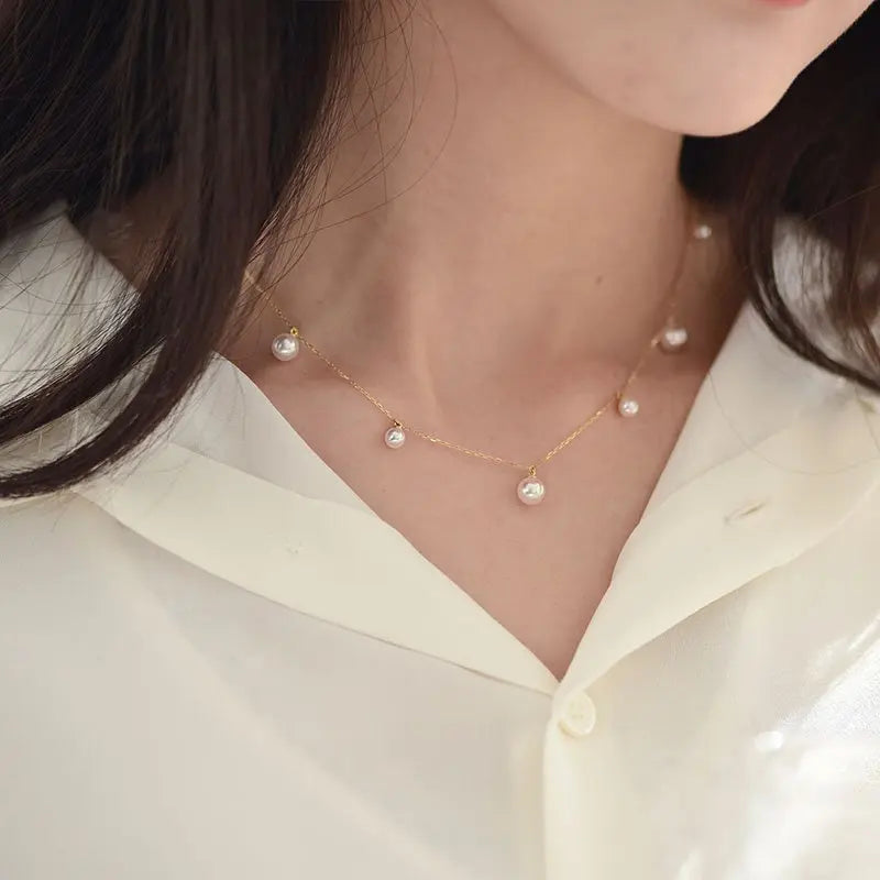 18K Yellow Gold & Natural Akoya Pearl 8mm Handmade Necklace, Seawater Pearl, Pink Pearl, Gift for Her, Anniversary Gift, Gift Idea Etsy