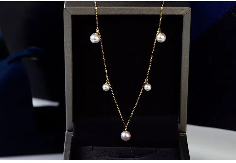 18K Yellow Gold & Natural Akoya Pearl 8mm Handmade Necklace, Seawater Pearl, Pink Pearl, Gift for Her, Anniversary Gift, Gift Idea Etsy