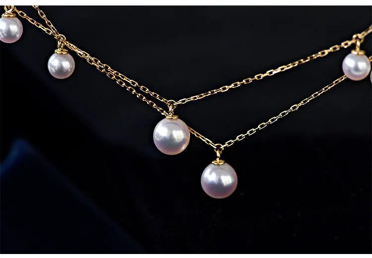 18K Yellow Gold & Natural Akoya Pearl 8mm Handmade Necklace, Seawater Pearl, Pink Pearl, Gift for Her, Anniversary Gift, Gift Idea Etsy