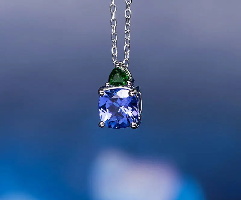 Natural Tanzanite  Tsavorite Cluster Necklace - 18K White Gold Etsy