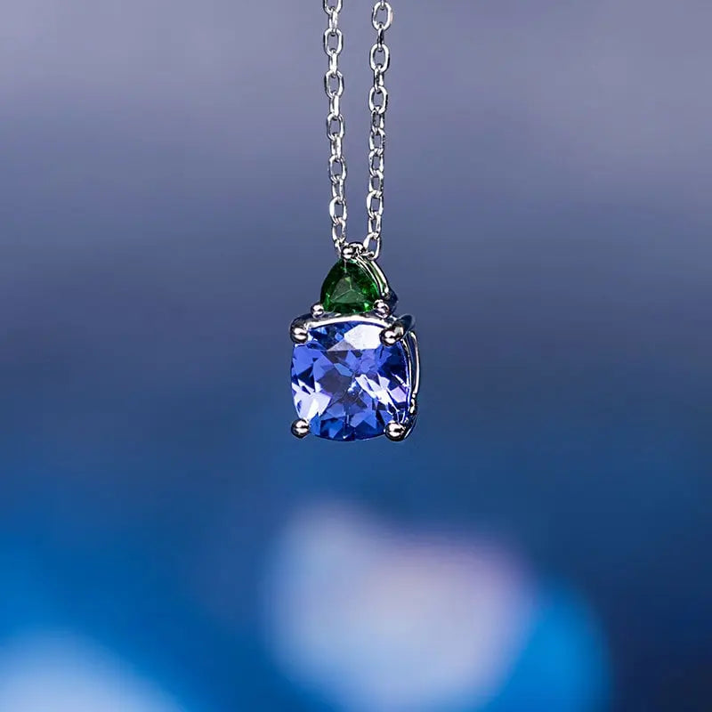 Natural Tanzanite  Tsavorite Cluster Necklace - 18K White Gold Etsy