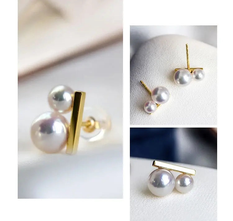 5A+ Four Akoya Pearl Handmade 18K Solid Yellow Gold Akoya Pearl Earrings, Seawater Pearl, Gift for Her, Anniversary Gift, Gift Idea Etsy