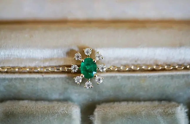Natural Emerald 9k Yellow Gold Bracelet - Elegant Gemstone Etsy