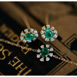 Emerald with Diamond 14k Yellow Solid Gold Earrings, Gift for Her, Anniversary Gift, Fine Jewelry, Gift Idea - LaCorserArtJewelry