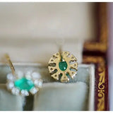 Emerald with Diamond 14k Yellow Solid Gold Earrings, Gift for Her, Anniversary Gift, Fine Jewelry, Gift Idea - LaCorserArtJewelry