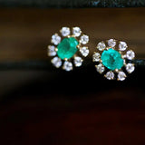 Emerald with Diamond 14k Yellow Solid Gold Earrings, Gift for Her, Anniversary Gift, Fine Jewelry, Gift Idea - LaCorserArtJewelry