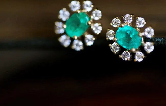 Emerald with Diamond 14k Yellow Solid Gold Earrings, Gift for Her, Anniversary Gift, Fine Jewelry, Gift Idea - LaCorserArtJewelry