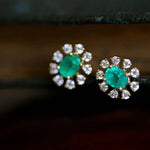 Emerald with Diamond 14k Yellow Solid Gold Earrings, Gift for Her, Anniversary Gift, Fine Jewelry, Gift Idea - LaCorserArtJewelry