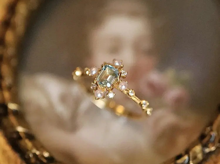 Natural Topaz & High Luster Pearl Ring Handmade 18K Solid Yellow Gold Ring, Cluster Rings, Anniversary Gift Idea, Retro Jewelry Etsy