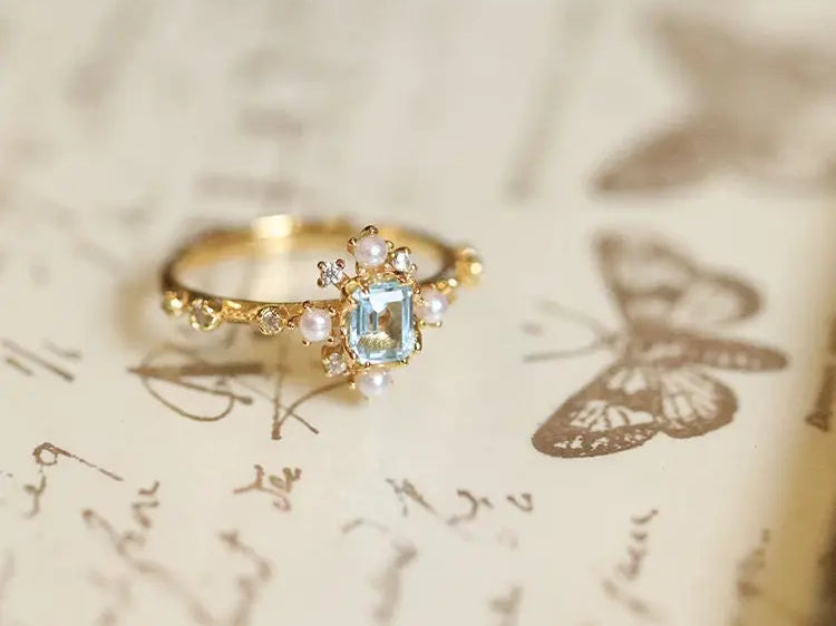 Natural Topaz & High Luster Pearl Ring Handmade 18K Solid Yellow Gold Ring, Cluster Rings, Anniversary Gift Idea, Retro Jewelry Etsy