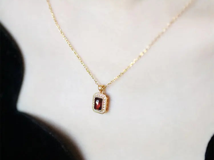 Natural Garnet Handmade 18K Solid Yellow Gold Garnet Ring, Garnet Necklace Gift for Her, Anniversary Gift Idea, Retro Jewelry Etsy