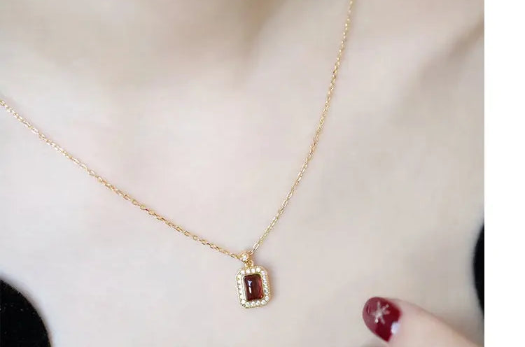 Natural Garnet Handmade 18K Solid Yellow Gold Garnet Ring, Garnet Necklace Gift for Her, Anniversary Gift Idea, Retro Jewelry Etsy