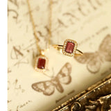Natural Garnet Handmade 18K Solid Yellow Gold Garnet Ring, Garnet Necklace Gift for Her, Anniversary Gift Idea, Retro Jewelry Etsy