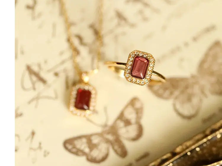 Natural Garnet Handmade 18K Solid Yellow Gold Garnet Ring, Garnet Necklace Gift for Her, Anniversary Gift Idea, Retro Jewelry Etsy