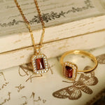 Natural Garnet Handmade 18K Solid Yellow Gold Garnet Ring, Garnet Necklace Gift for Her, Anniversary Gift Idea, Retro Jewelry Etsy