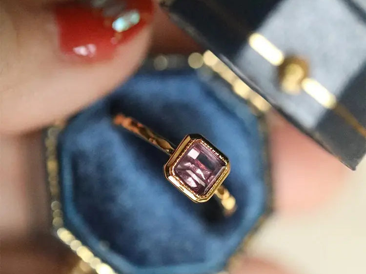 Natural Amethyst Handmade 18K Solid Yellow Gold Amethyst Ring, Stackable Rings, Cluster Rings, Gift Idea - LaCorserArtJewelry