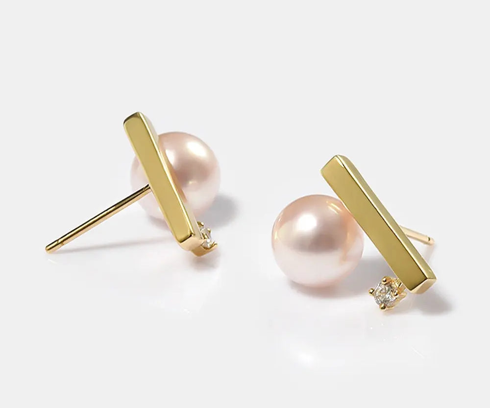 Akoya Pearl Balance Beam Earring, 18K Solid Gold Earrings, Seawater Pearl, Gift for Her, Anniversary Gift, Gift Idea, Retro Jewelry Etsy