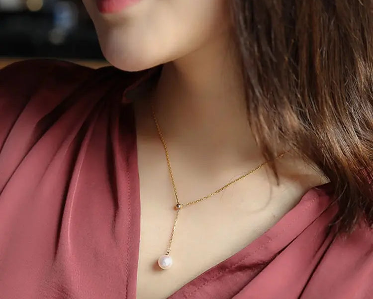 5A+ Akoya Pearl 8mm Handmade 18K Yellow Solid Gold Necklace, Seawater Pearl, Pink Pearl, Gift for Her, Anniversary Gift, Gift Idea Etsy
