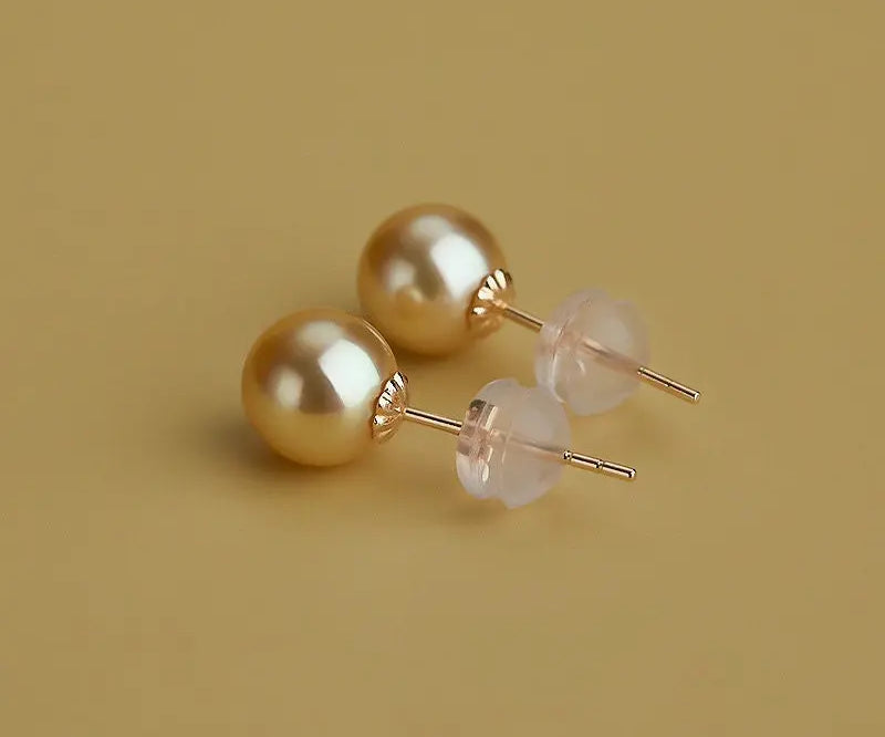Superior Natural Golden South Sea Pearl 18K Solid Champagne Gold Golden Pearl Earring, Gift for Her, Seawater Pearl Etsy