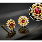Natural Red Ruby & White Diamond 18K Solid Yellow Gold White Diamond Earrings, Bridal Earring, Anniversary Gift, Retro Earring Etsy
