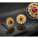 Natural Red Ruby & White Diamond 18K Solid Yellow Gold White Diamond Earrings, Bridal Earring, Anniversary Gift, Retro Earring Etsy