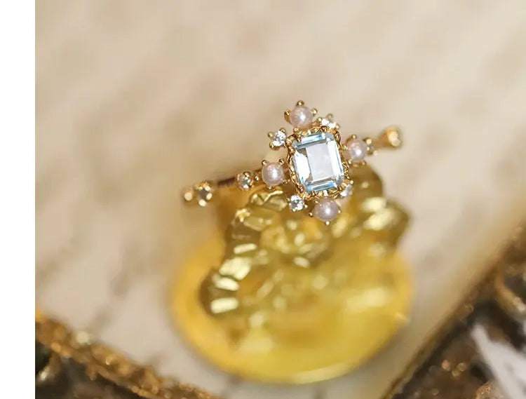 Natural Topaz & High Luster Pearl Ring Handmade 18K Solid Yellow Gold Ring, Cluster Rings, Anniversary Gift Idea, Retro Jewelry Etsy