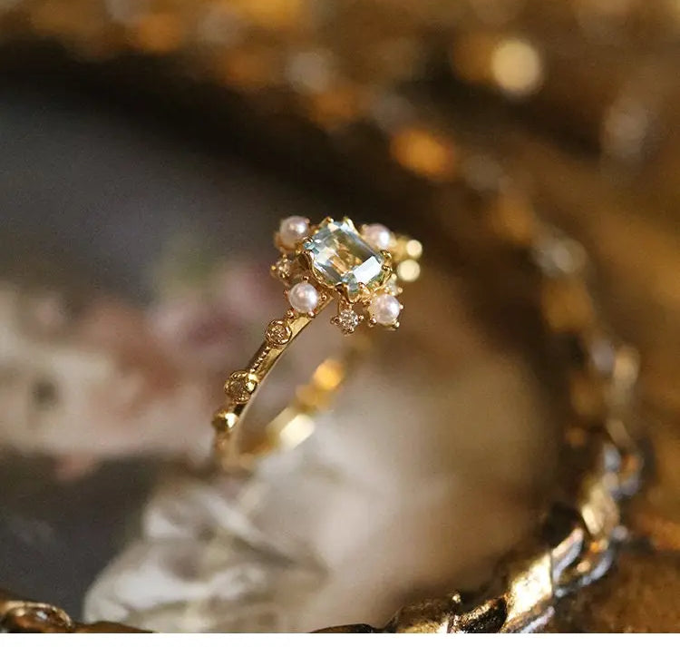 Natural Topaz & High Luster Pearl Ring Handmade 18K Solid Yellow Gold Ring, Cluster Rings, Anniversary Gift Idea, Retro Jewelry Etsy